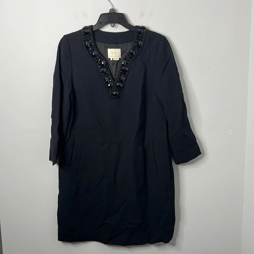 Kate Spade Genniva Black Embellished Beaded V-neck Shift Dress